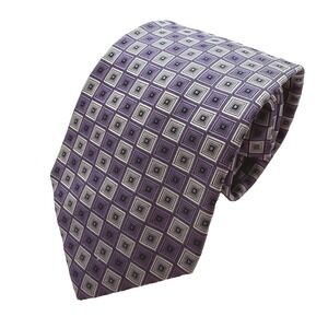 Jos A Bank Purple Silk Jacquard Necktie Tie 60" Executive Collection Woven Check